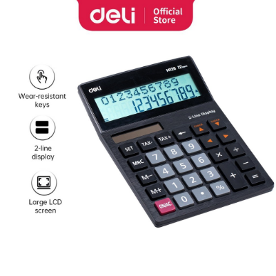Picture of Deli EM126 Plastic-12 digits Black Dual Power Calculator 2 Line Large LCD Display