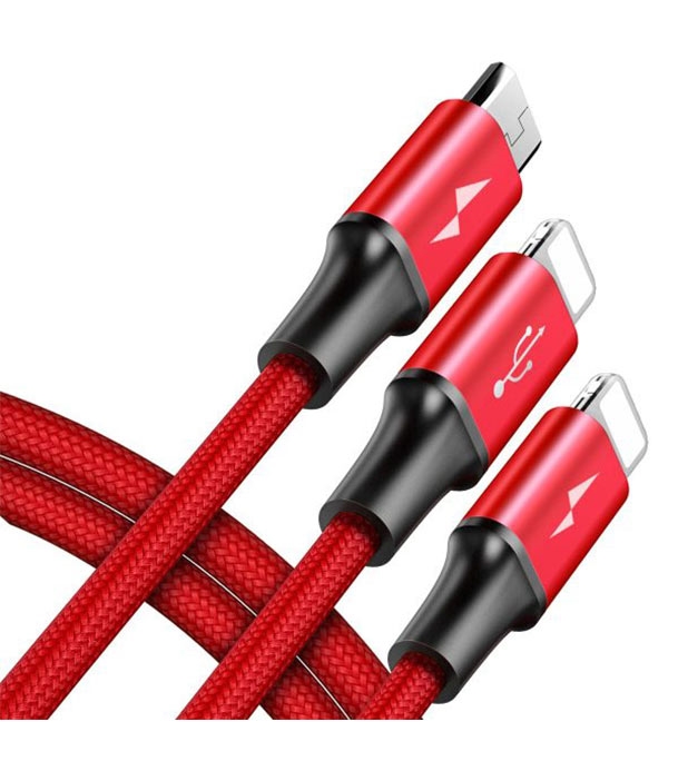 Buy Baseus Rapid Series 3-in-1 Cable Micro+Dual Lightning 3A 1.2M Red Online